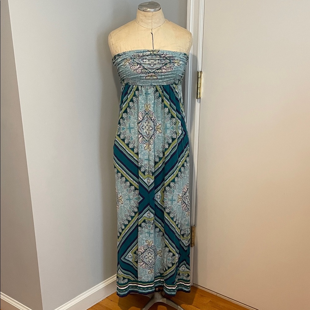Soma Elegant Strapless Maxi Dress in Blue and Green Size Extra Small